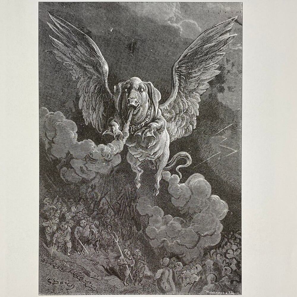 Dore, Rabelais, Flying Pig, Island of Cassade, Print, Bookplate, ~ 240707-WH 292